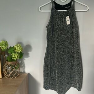 Express silver grey black glitter dress size 0 asymmetrical hem cocktail dress